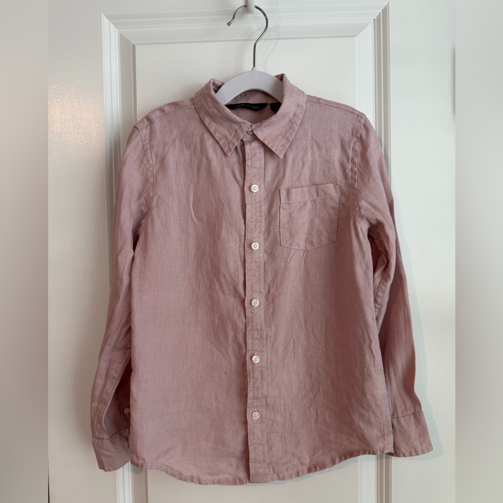 Janie and Jack Boys Linen Roll-Cuff Shirt Mauve Chalk Size 6